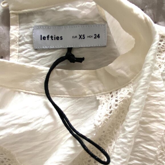 NWOT Lefties White Lace Trim Peplum Blouse XS Romantic Cottagecore - Picture 10 of 14